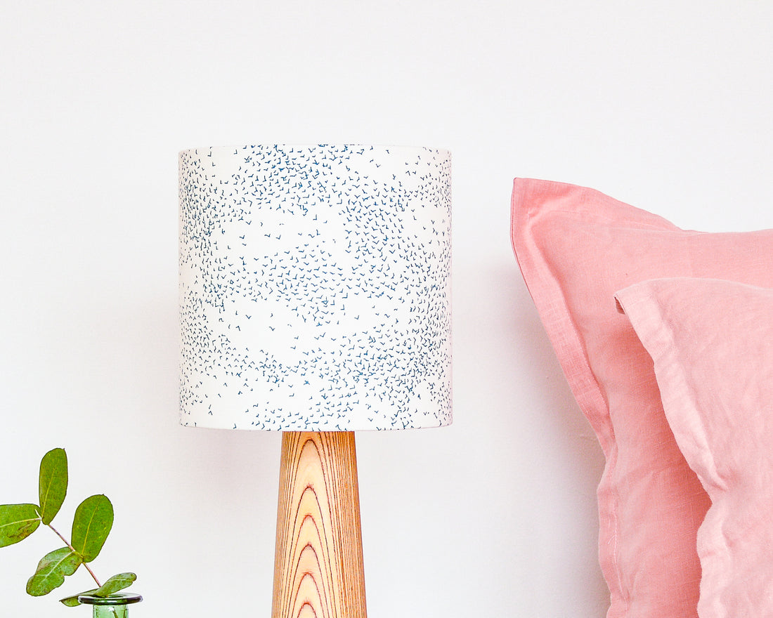 Starlings Birds Teal Drum Table Lampshade