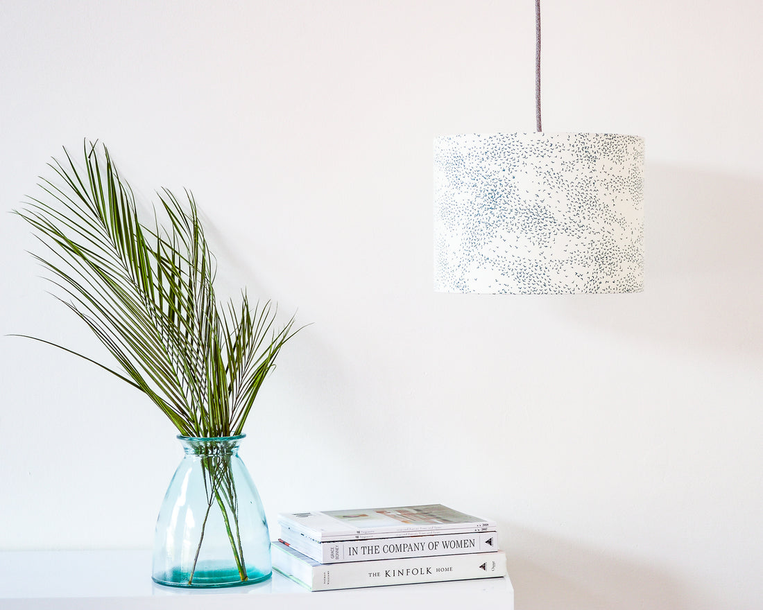 Starlings Birds Teal Drum Ceiling Lampshade
