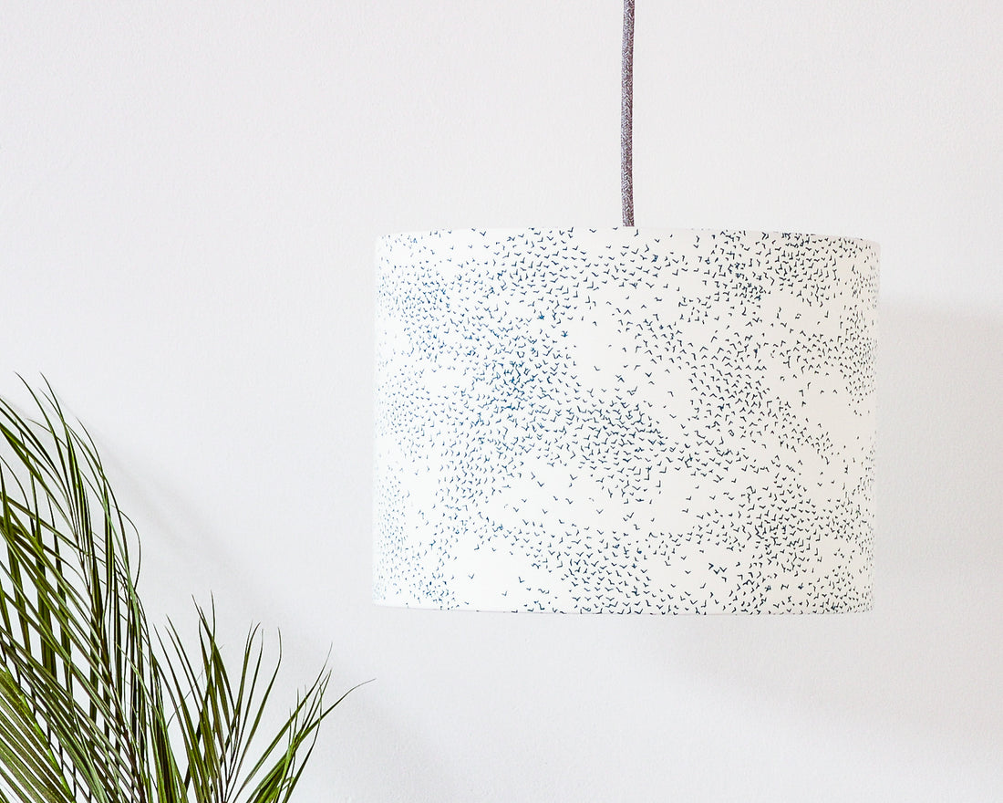 Starlings Birds Teal Drum Ceiling Lampshade