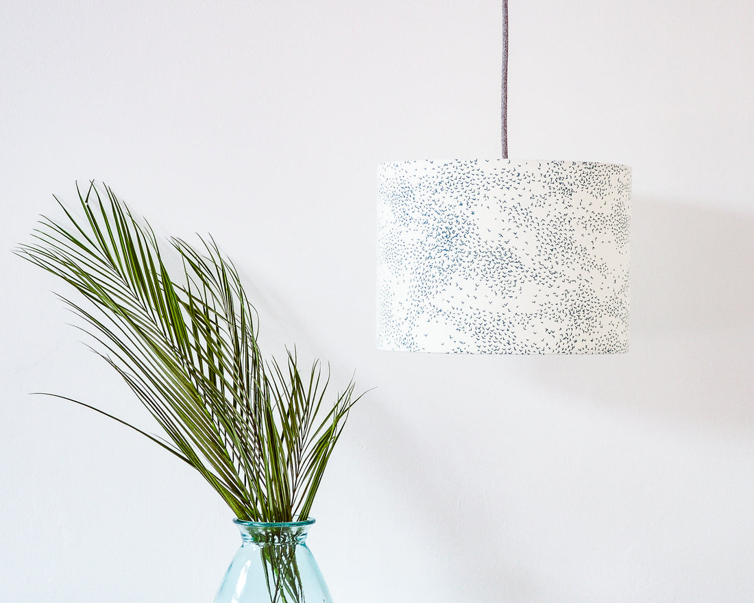 Starlings Birds Teal Drum Ceiling Lampshade