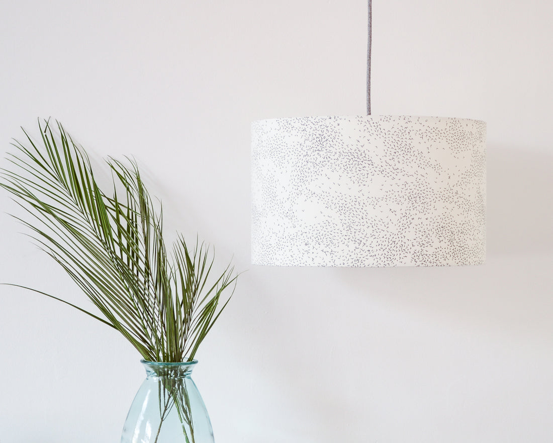 Starlings Birds Grey Drum Ceiling Lampshade