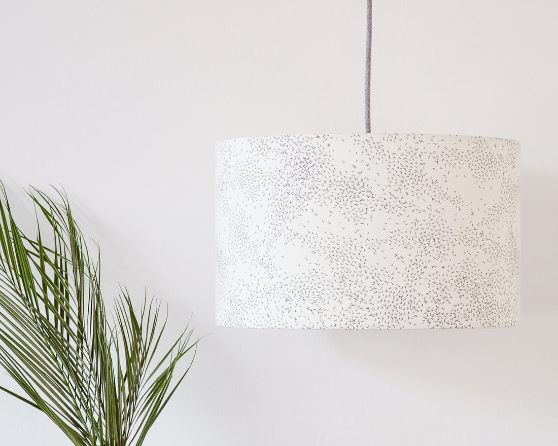 Starlings Birds Grey Drum Ceiling Lampshade