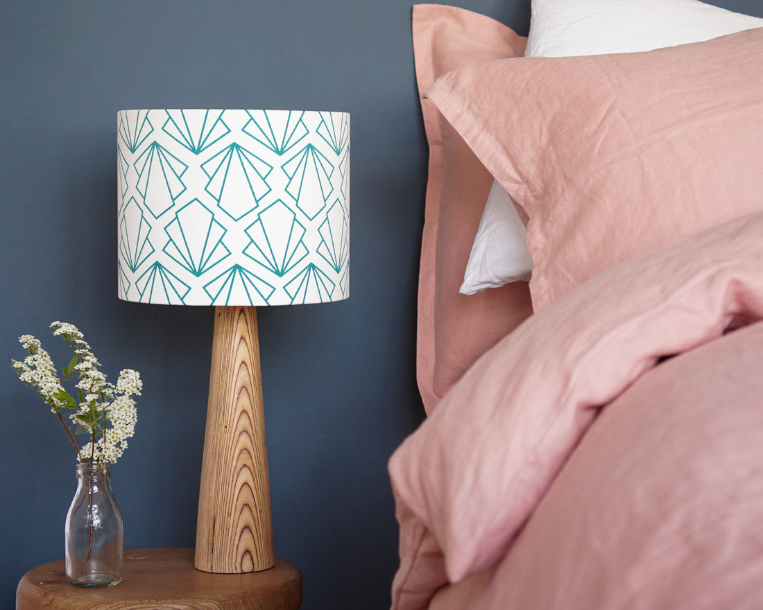 Turquoise Sunbeam Drum Table Lampshade