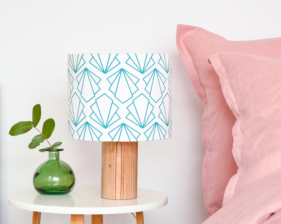 Turquoise Sunbeam Drum Table Lampshade