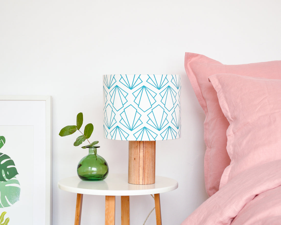 Turquoise Sunbeam Drum Table Lampshade