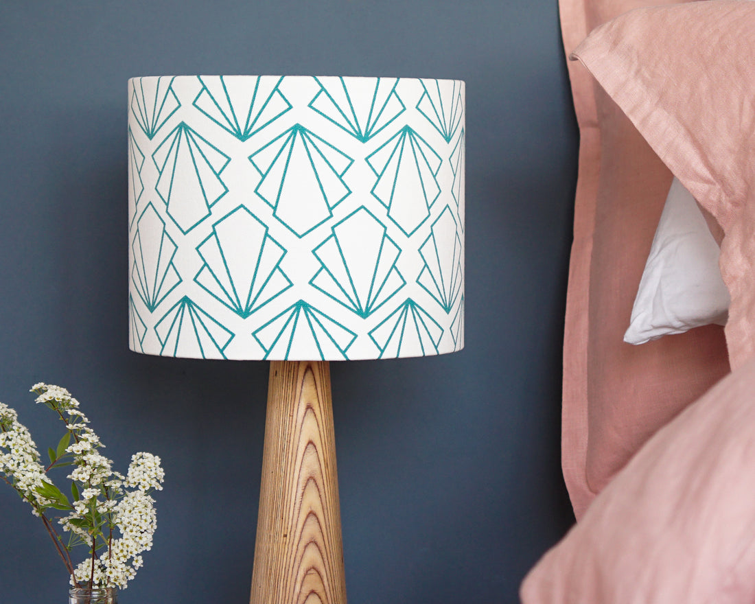 Turquoise Sunbeam Drum Table Lampshade