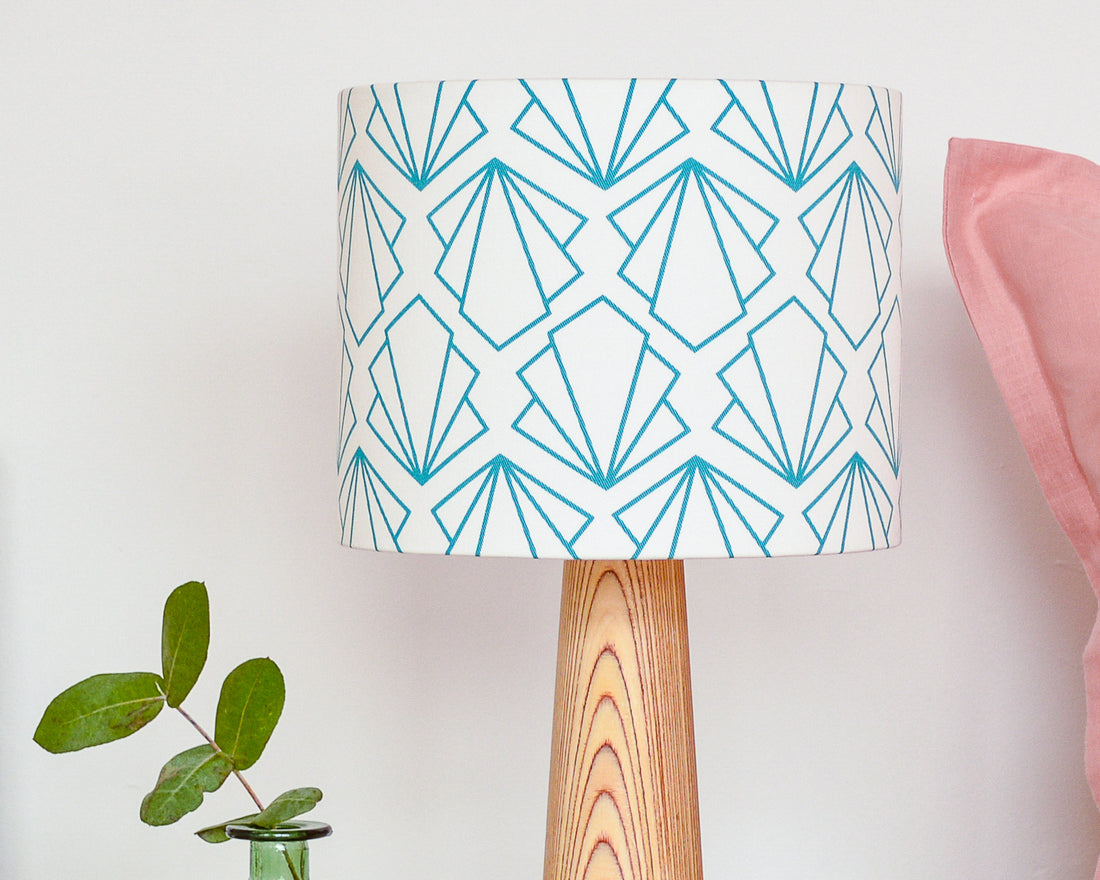 Turquoise Sunbeam Drum Table Lampshade