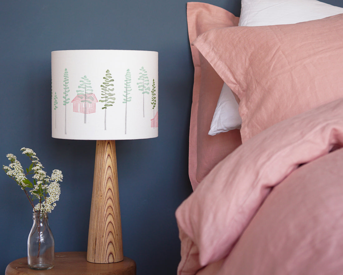 Green Trees And Cabin Drum Table Lampshade