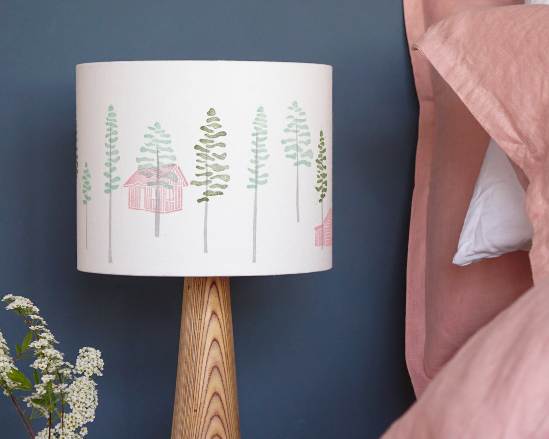 Green Trees And Cabin Drum Table Lampshade
