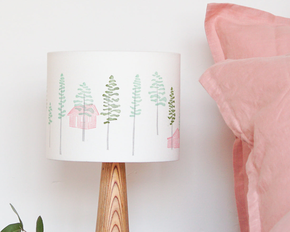 Green Trees And Cabin Drum Table Lampshade