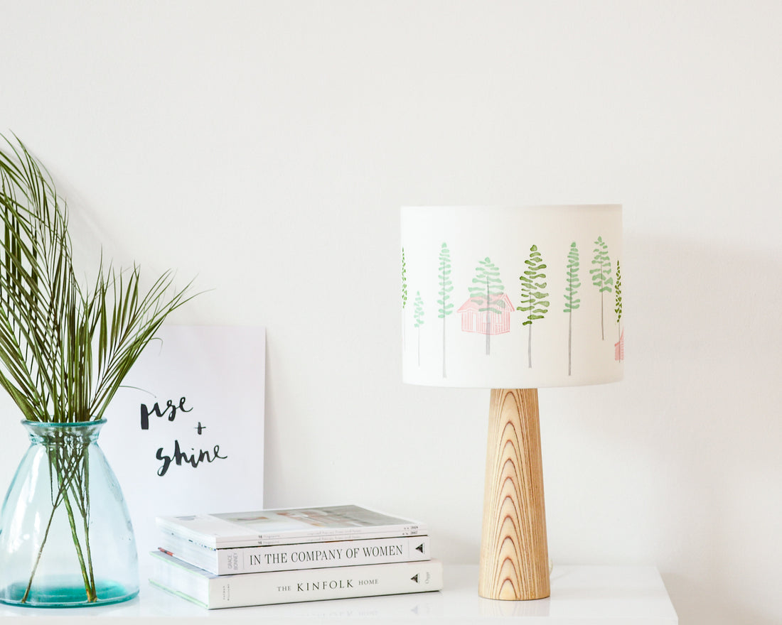 Green Trees And Cabin Drum Table Lampshade