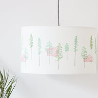 Green Trees And Cabin Drum Ceiling Lampshade