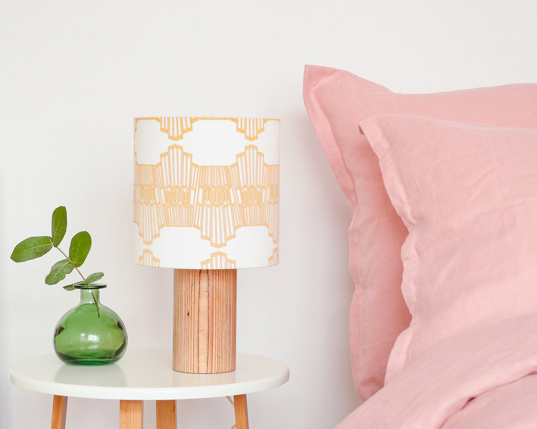 Mustard Ornamental Wave Drum Table Lampshade