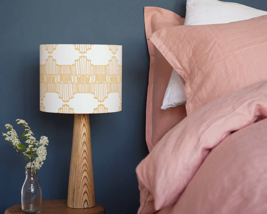 Mustard Ornamental Wave Drum Table Lampshade