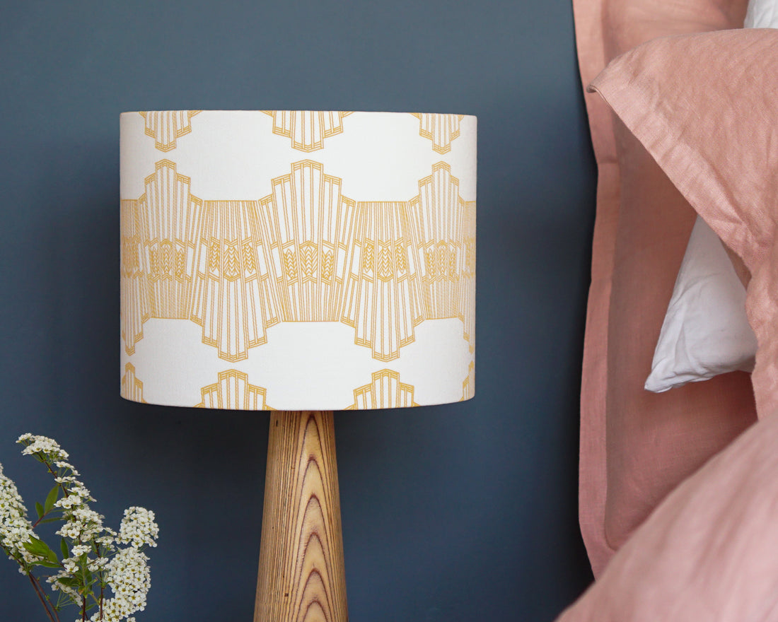 Mustard Ornamental Wave Drum Table Lampshade
