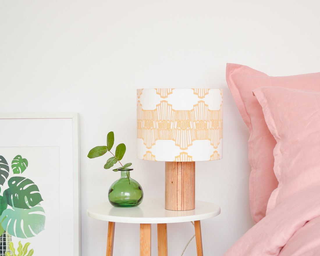 Mustard Ornamental Wave Drum Table Lampshade
