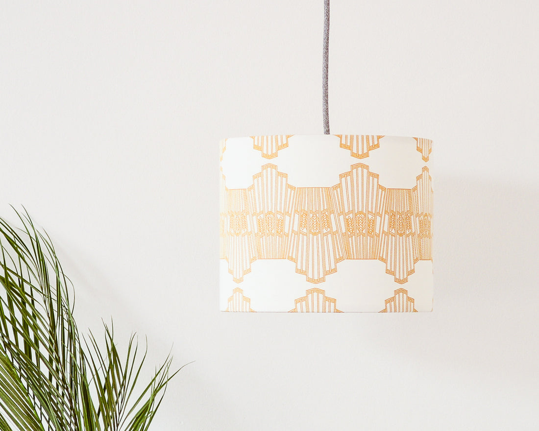 Mustard Ornamental Wave Drum Ceiling Lampshade