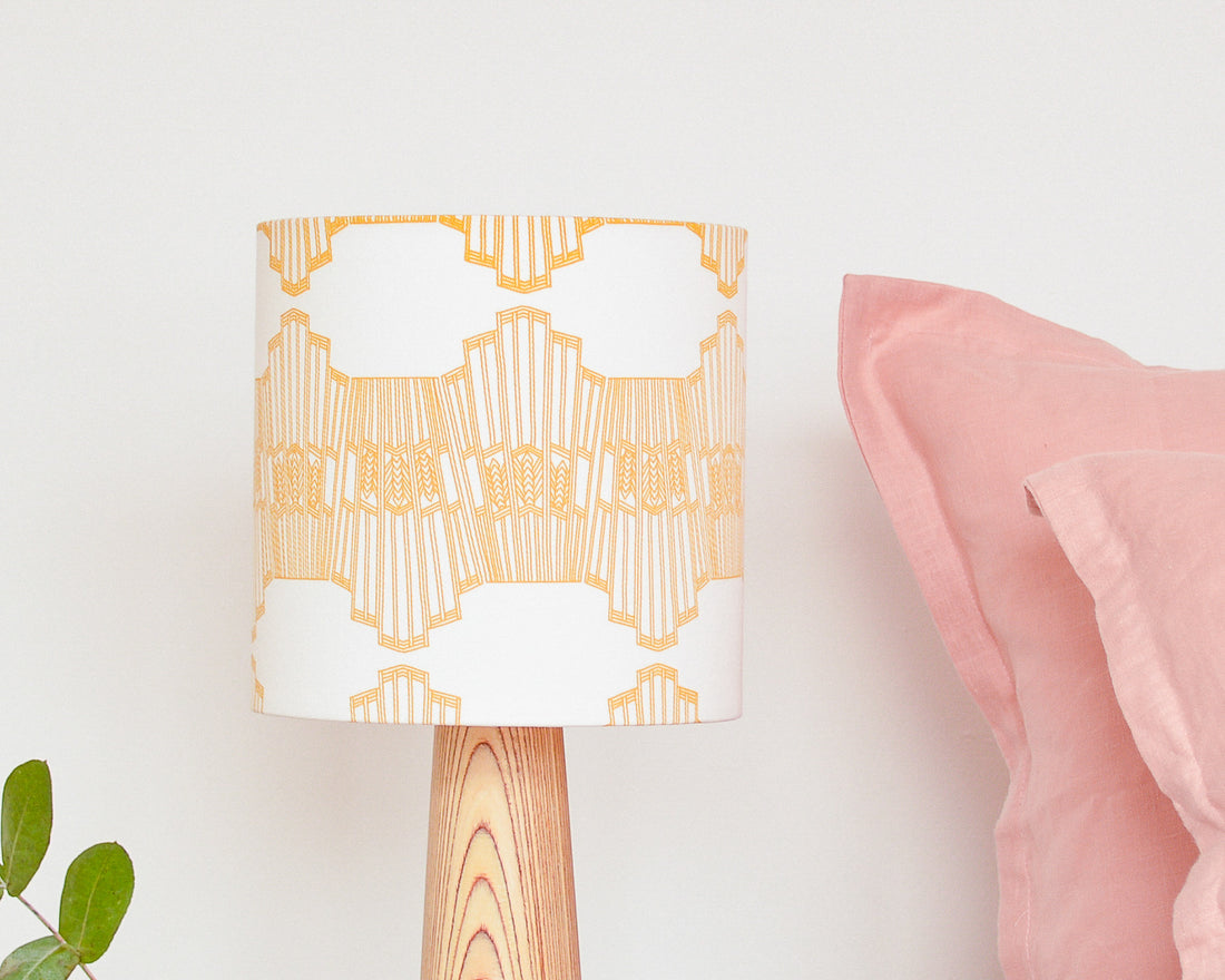 Mustard Ornamental Wave Drum Table Lampshade