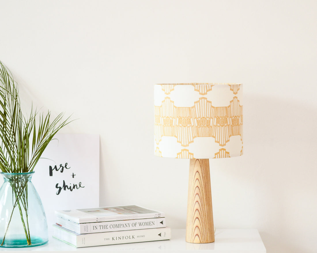 Mustard Ornamental Wave Drum Table Lampshade