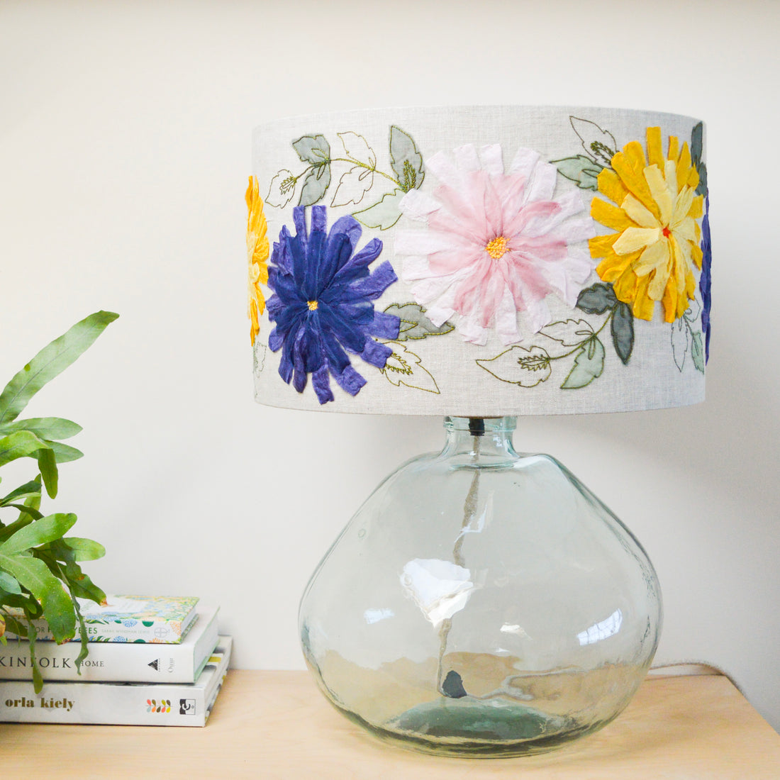 Blue Floral Embroidered Lampshade