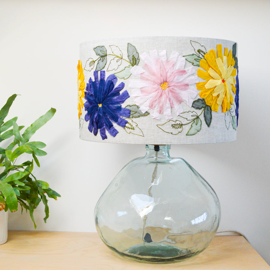 Blue Floral Embroidered Lampshade