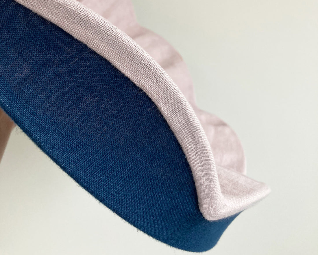 Close up of the dusty pink scallop on our navy and pink scallop lampshade