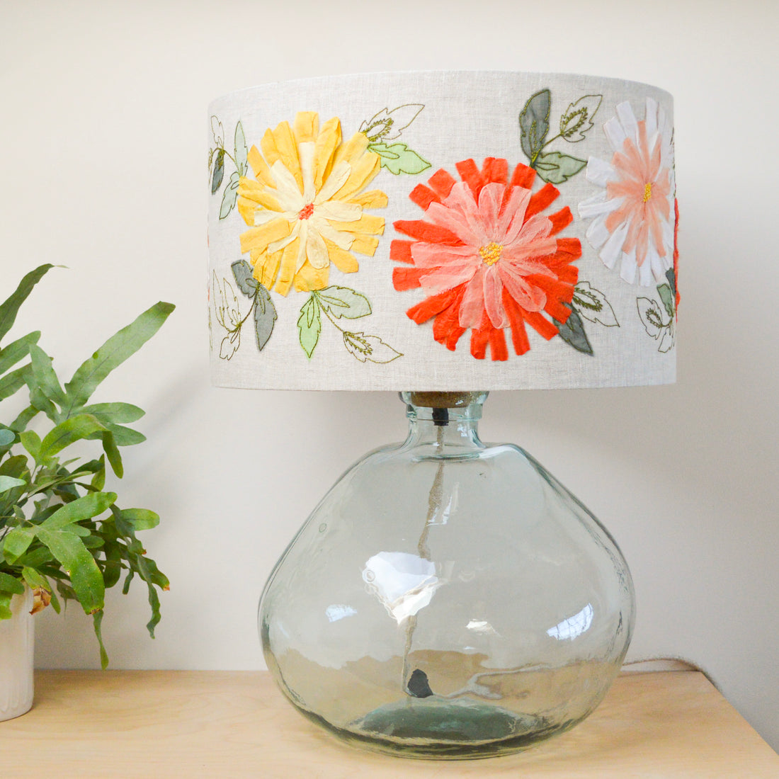 Pink Floral Embroidered Lampshade