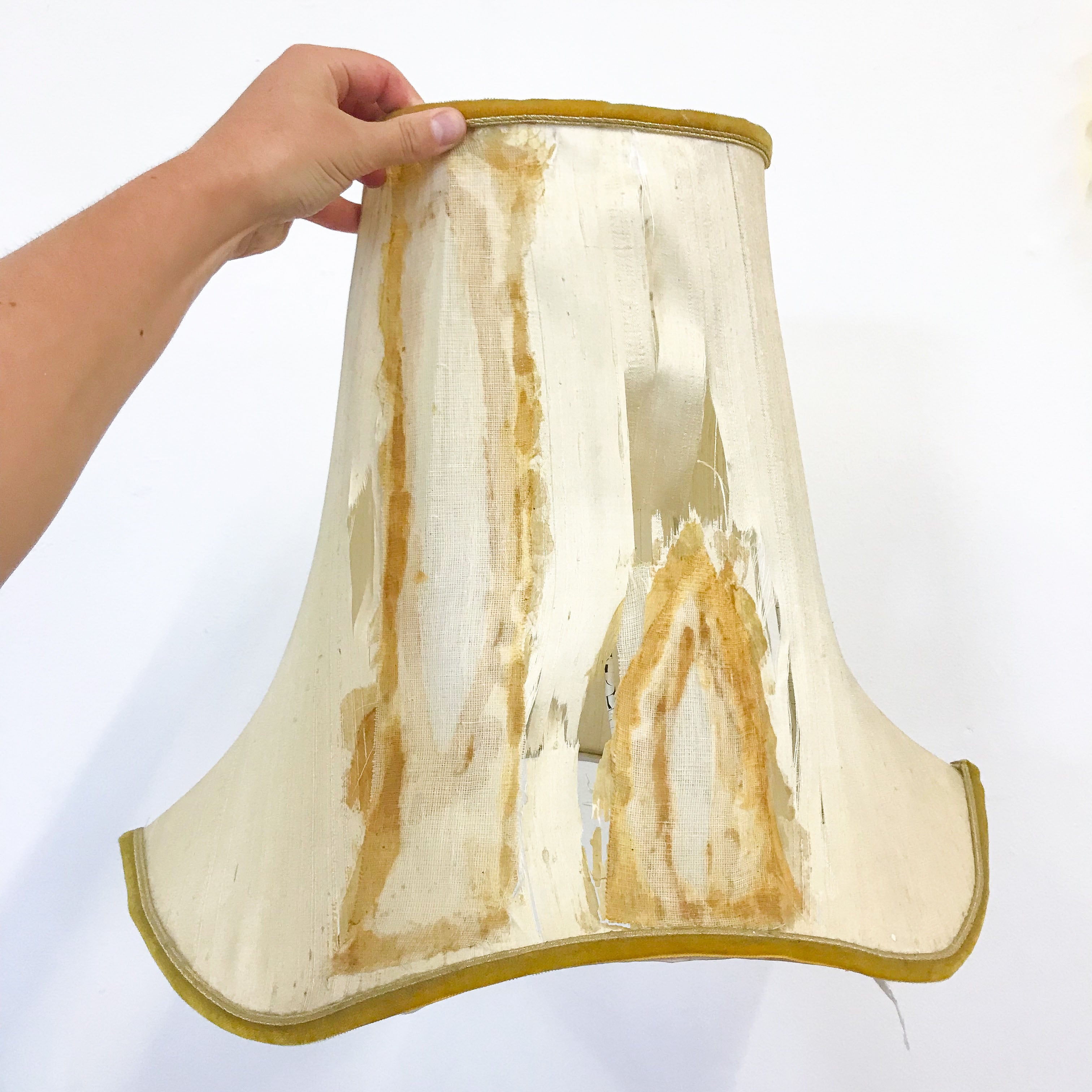Damaged lampshade before it was recovered