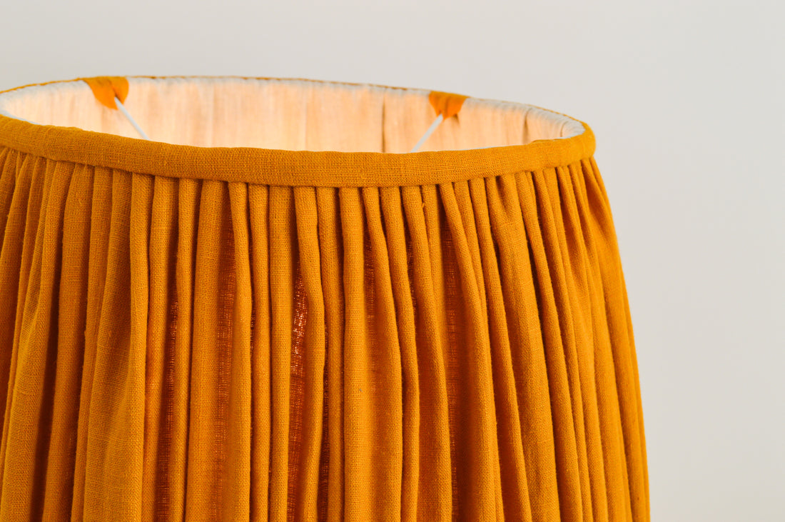 Gathered detail on our mustard linen french drum lampshade