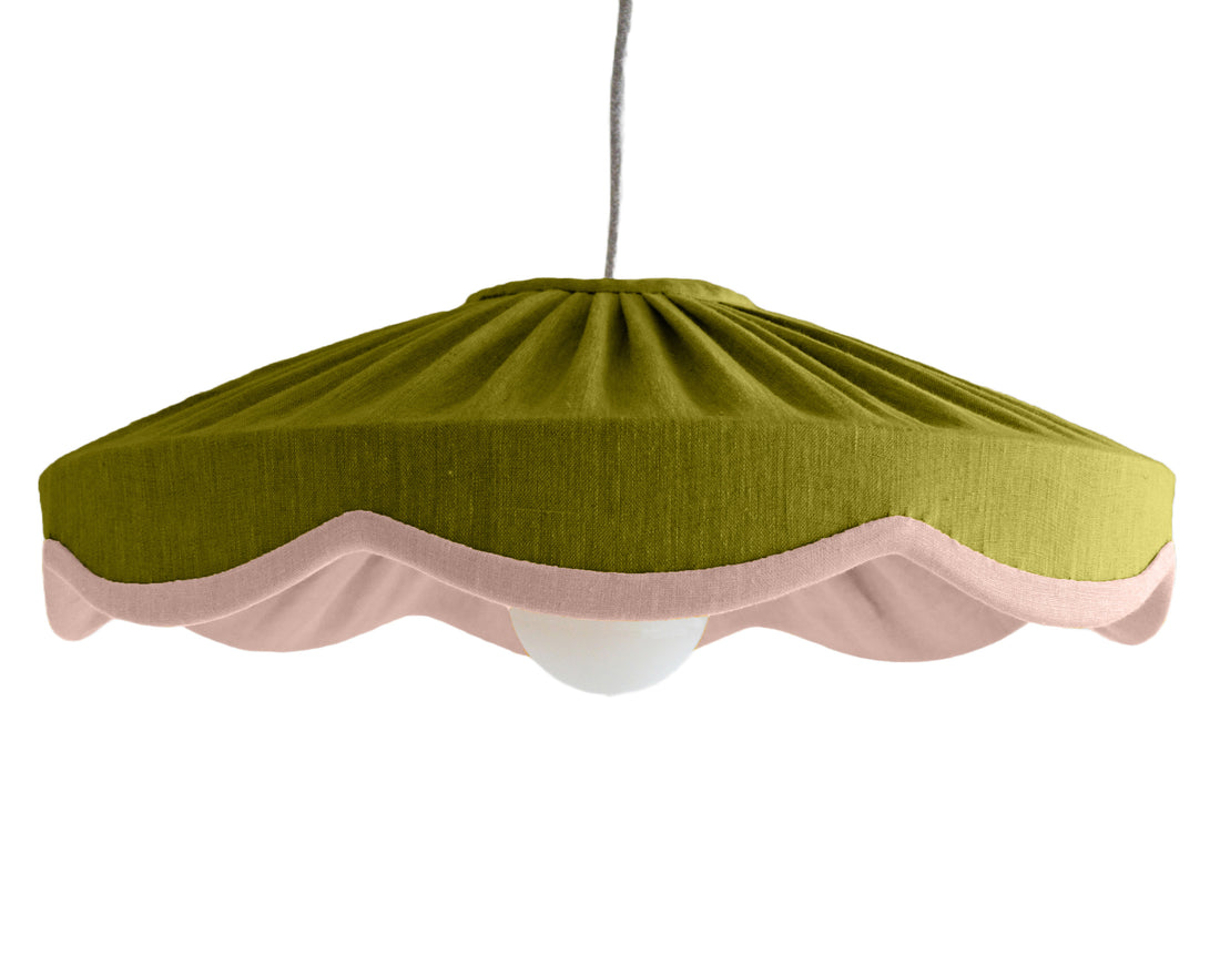 Green & pink linen scallop lampshade