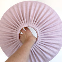 Hand pleating detail on our pink scallop linen lampshade