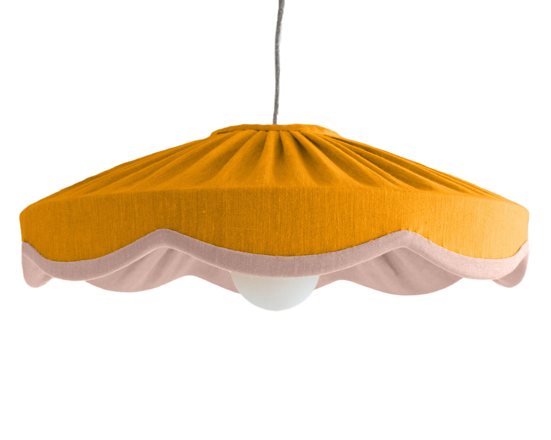 Mustard & pink linen scallop lampshade
