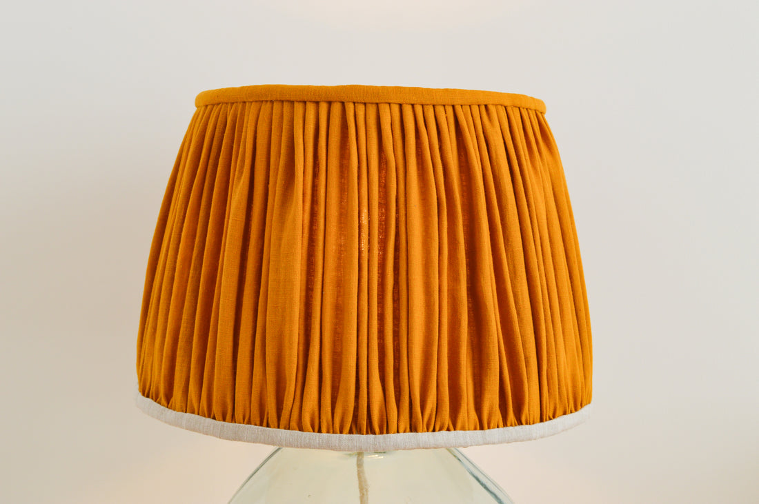 Mustard yellow gathered linen french drum shade