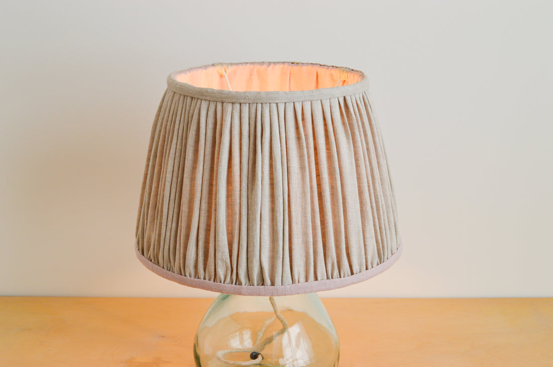 Natural Linen and pink lining gathered lampshade