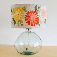 This linen lampshade features Pink, Yellow and orange embroidered flowers