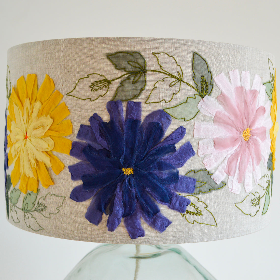 Blue Floral Embroidered Lampshade