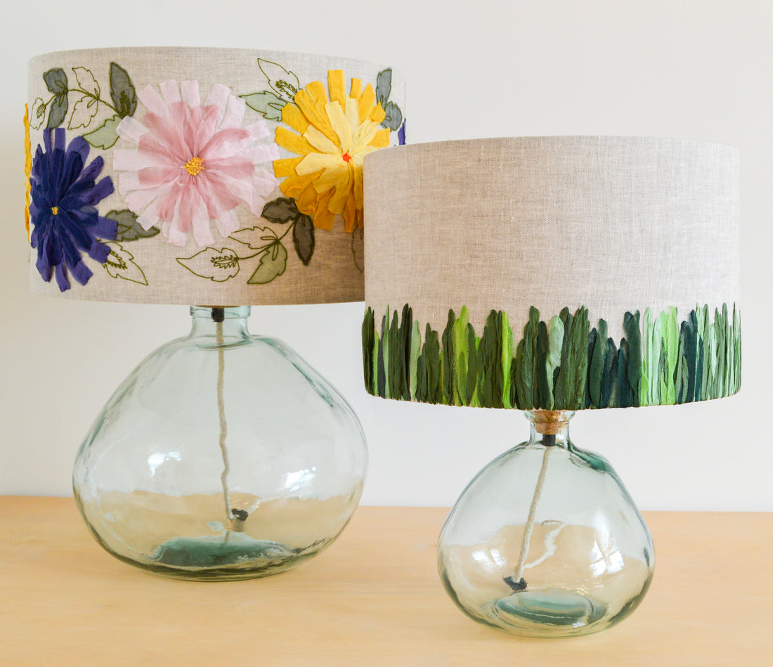 Blue Floral Embroidered Lampshade