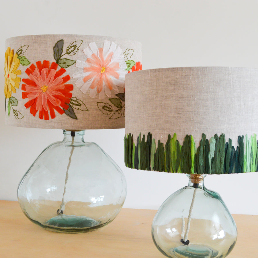 Pink Floral Embroidered Lampshade