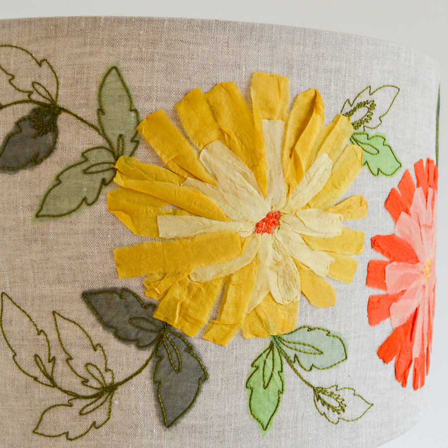 Pink Floral Embroidered Lampshade