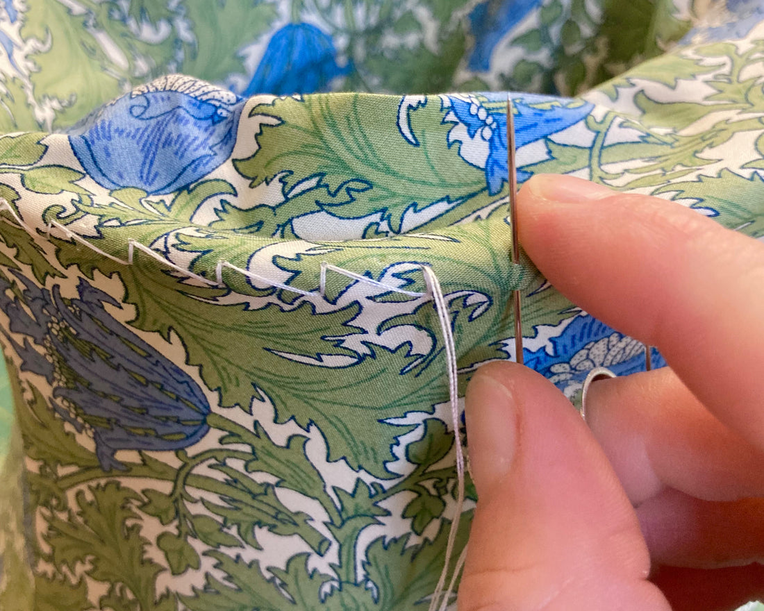student sewing a soft shade during this traditional lampshade workshop brighton