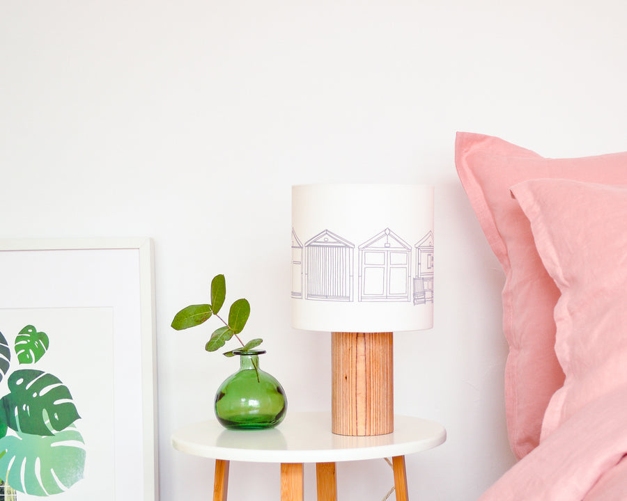 Beach Huts Grey Drum Table Lampshade