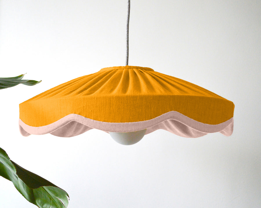 mustard and pink pleated scallop lampshade
