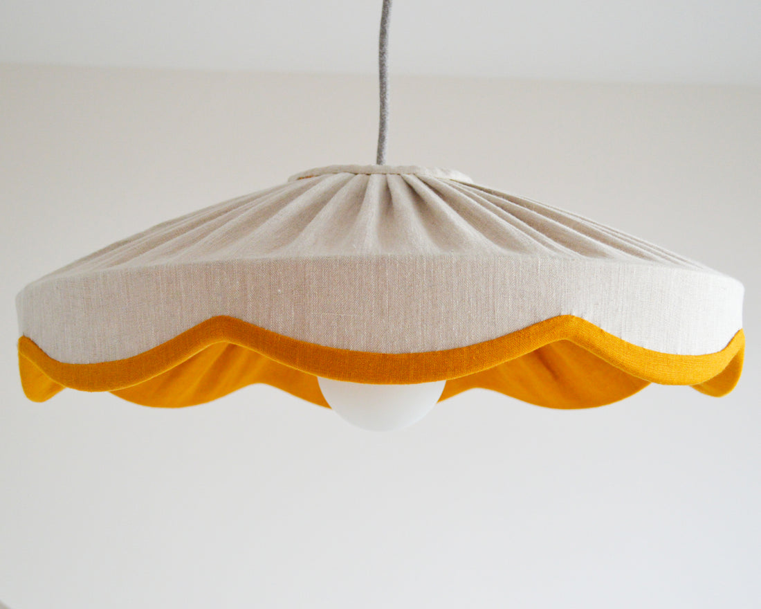 Natural linen and mustard scallop lampshade