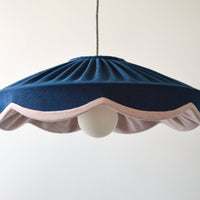 Navy and dusty pink linen scallop large lampshade