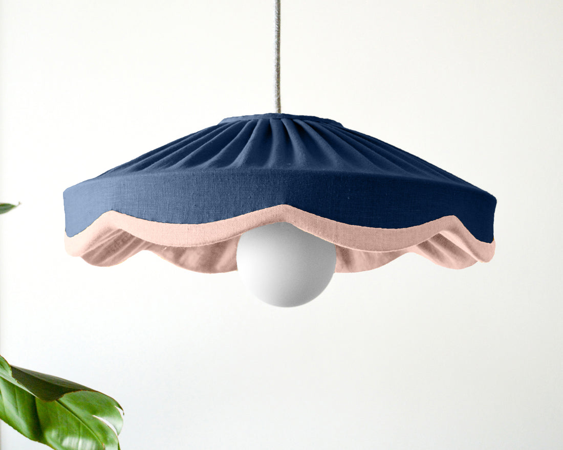 Statement pleated scallop navy and pink lampshade