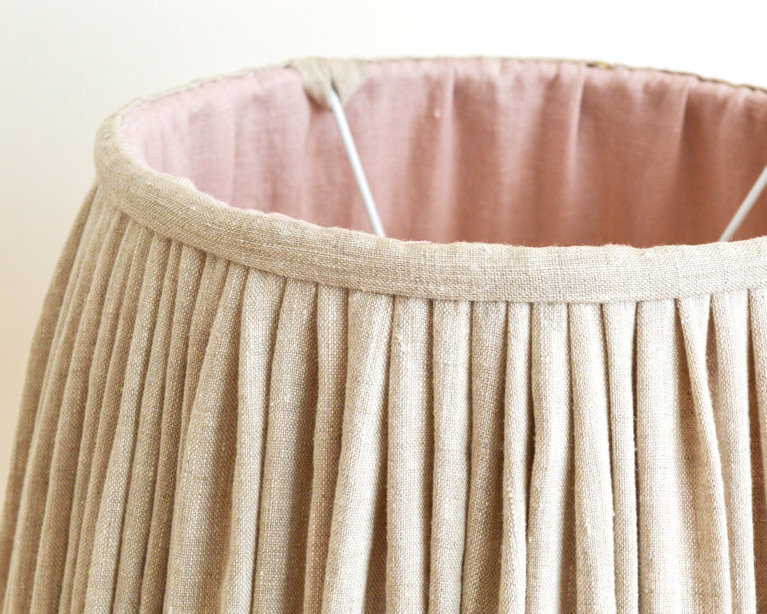 detail of our natural and pink linen gathered lampshade
