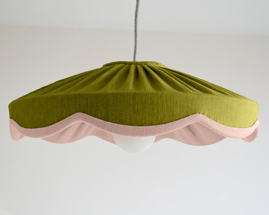 Green and pink linen scallop ceiling lampshade