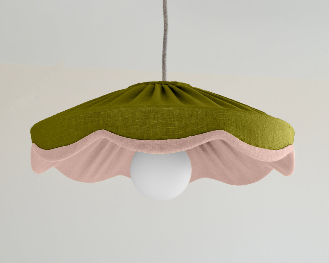 green and pink linen pleated ceiling lampshade