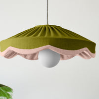 moss green and pink pleated scallop lampshade