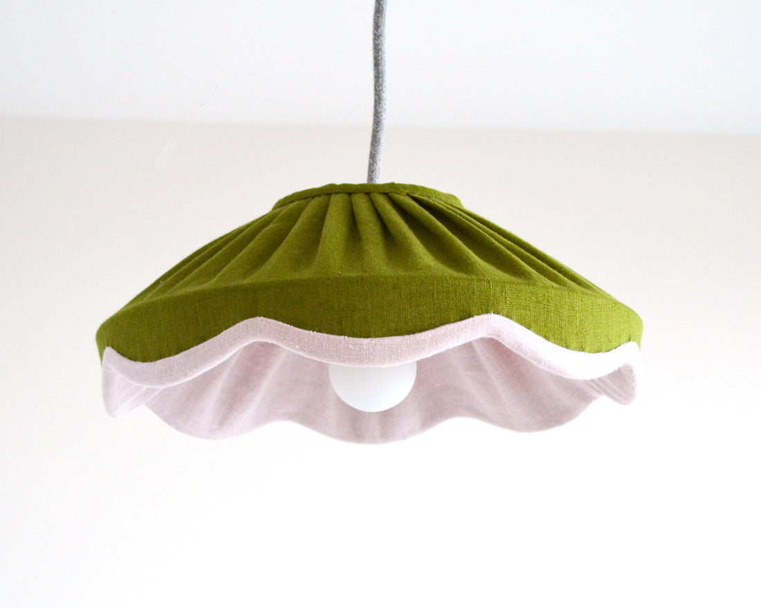 Moss green and dusty pink small scallop lampshade